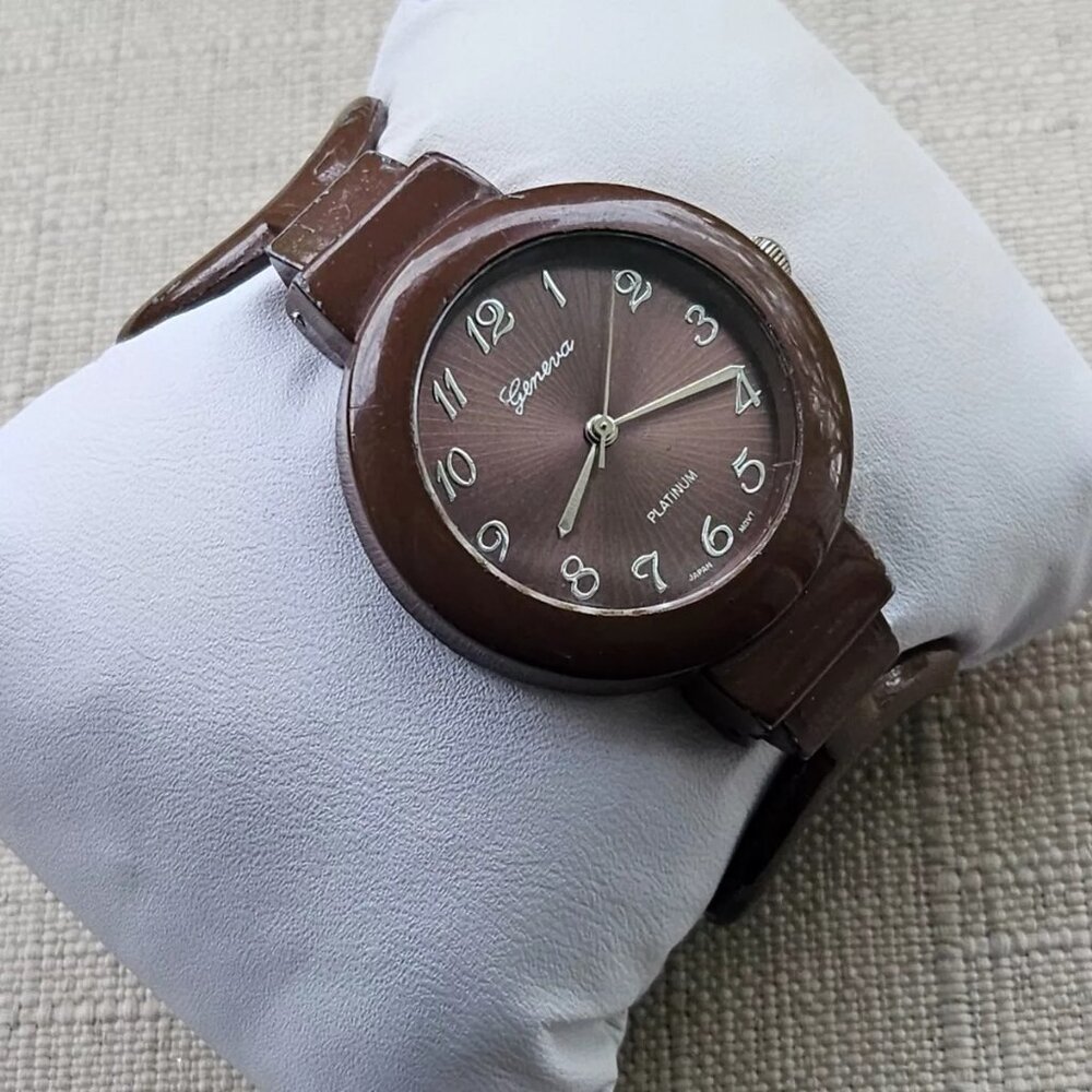 Geneva Women Wristwatch Brown Tone Metal Cuff Band Analog Watch - Picture 6 of 12